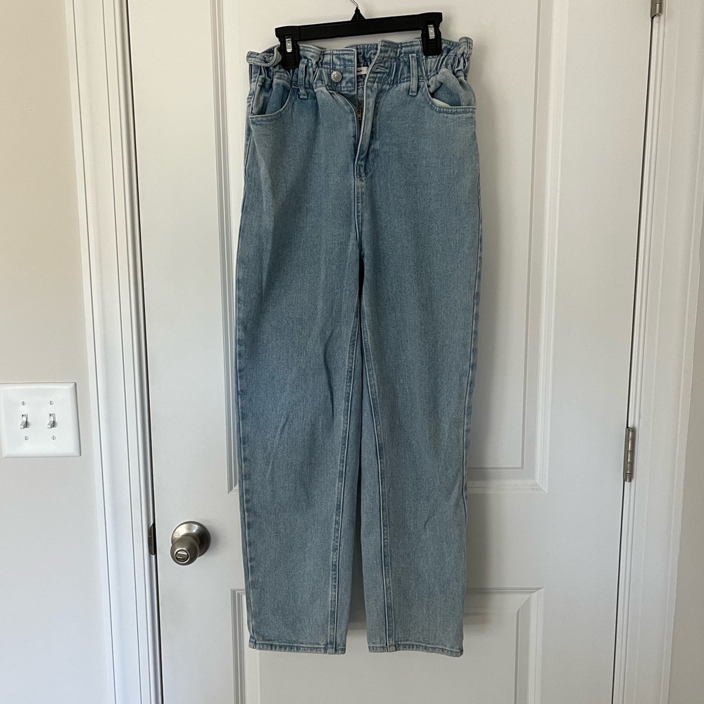 Pacsun Paper Bag Mom Jeans Small Elastic Waist High Rise Denim Blue